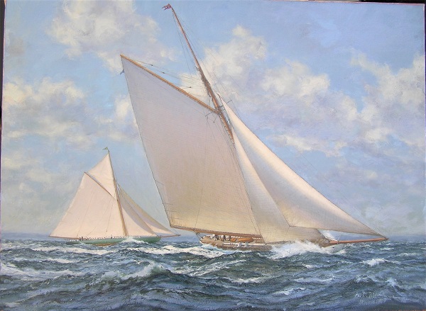 Columbia leads Shamrock I during race 3 for the America's Cup, 1899